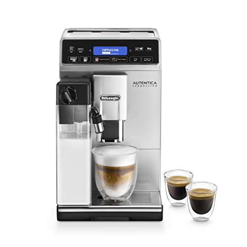 De'Longhi Autentica Cappuccino ETAM 29.660.SB Kaffeevollautomat mit Milchsystem, Cappuccino und Espresso auf Knopfdruck, Digitaldisplay mit Klartext, 2-Tassen-Funktion, Silber