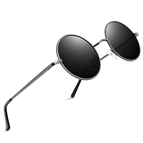 wearPro Runde sonnenbrille herren Retro Vintage - Polarisiert Metallrahmen,sonnenbrille damen (2-Schwarz Gun)