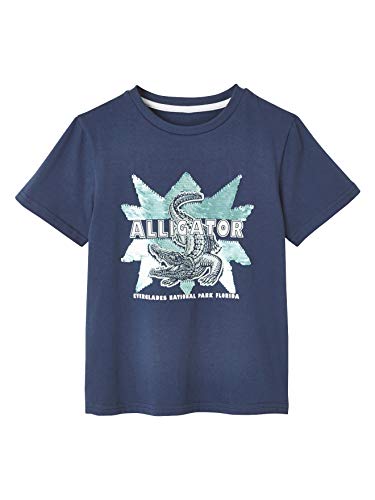 Vertbaudet Jungen T-Shirt Alligator mit Pailletten wendbar Gr. 5 Jahre, blau
