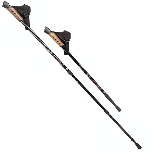 Melko Premium Nordic Walking Stöcke aus Duraluminium, 2er Set, frei verstellbar durch Teleskop-System 65 – 135 cm Gesamtlänge, Schwarz