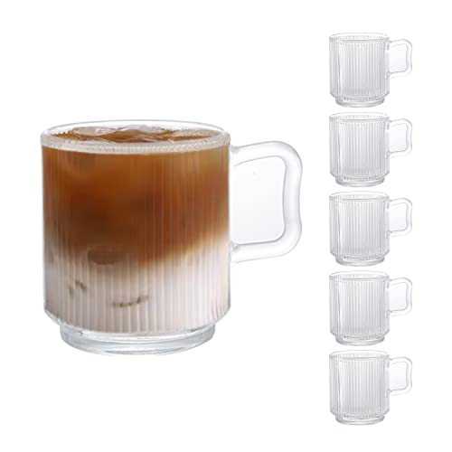 [6-Stück,350ml] DESIGN•MASTER - Latte Macchiato Gläser mit Henkel, Vertikale Streifen Design Gläser, Kaffeeglas/Teeglas, Hält lange warm, Perfekt für Latte, Cappuccino, Americano, Tee und Getränke.