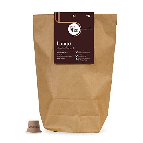 CUP VERDE – 100 nachhaltige Kaffeekapseln Nespresso* kompatibel. 100% Klimaneutral – fair gehandelt - schonend geröstet, kräftiger Geschmack - wenig Verpackung. Lungo