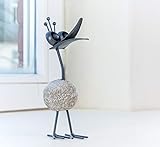 Wohnideen Kupke Figur Mini Vogel mit Stein-Optik Körper und Draht Füßen aus Eisen mit gefächertem Haar, 18cm