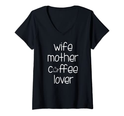 Damen Ehefrau Mutter Kaffee Liebhaber - Geschenk Langarm Shirt für Mütter T-Shirt mit V-Ausschnitt