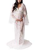 Arbres Umstandsmode Spitzenkleid Schwangerschaftskleider Fotoshooting,Maternity Gown Split Front Fotografie Stützen Kleid (Weiß)