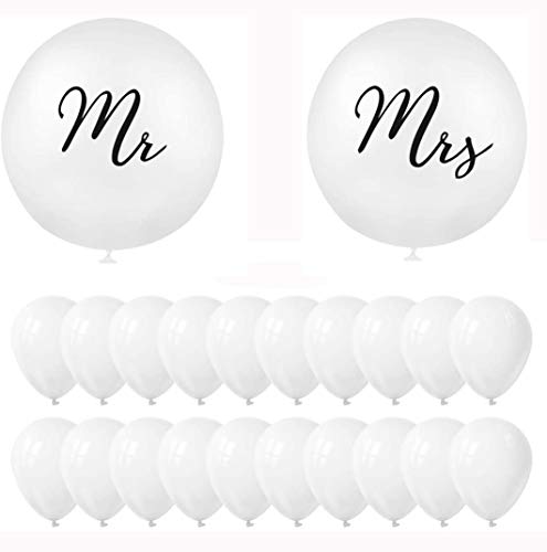 Riesen Hochzeit Luftballon, Hochzeits Ballons 90 cm, 36' MR & MRS Luftballons, Luftballons Weiß Hochzeit, Latex Ballons Weiß Deko, Hochzeitdeko Hochzeitsballons für Hochzeit Fest Party Brautdusche