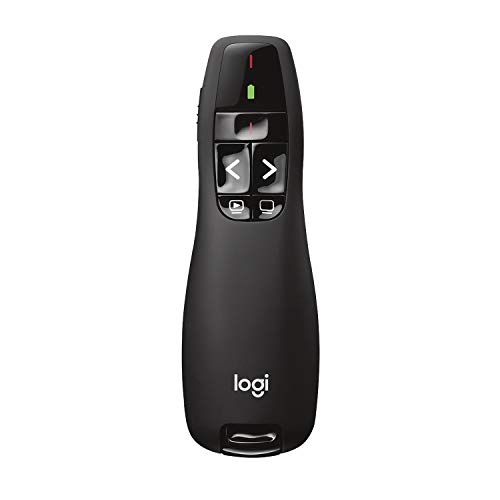 Logitech R400 Presenter, Kabellose 2.4 GHz Verbindung via USB-Empfänger, 15m Reichweite, Roter Laserpointer, Intuitive Bedienelemente, 6 Tasten, Batterieanzeige, PC, Schwarz