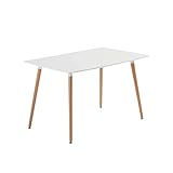 Baroni Home Kückentisch, Esszimmertisch aus Holz, Schreibtisch mit Holzbeinen, Esszimmer, Wohnzimmer; Schlafzimmer, weiße Tischplatte mit holzfarbenen Beinen, 120X70X72cm
