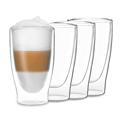 DUOS® Latte Macchiato Gläser Set 4x400ml, Doppelwandige Gläser Latte Macchiato, Doppelwandige Kaffeegläser, Teegläser, Cappuccino Gläser, Eiskaffee Gläser Thermogläser doppelwandig Espressotassen Glas