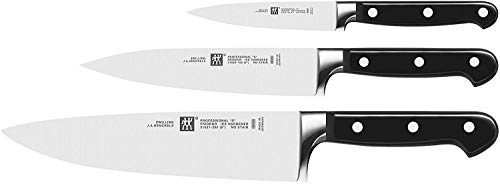 ZWILLING Professional S Messer-Set, 3-teilig (Spick-/Garniermesser 10 cm, Fleischmesser 16 cm, Kochmesser 20 cm), Rostfreier Spezialstahl/Kunststoff-Griff mit Nieten, Schwarz