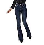 Nina Carter P212 Damen Tall Bootcut Jeans High Waist Schlaghosen Stretchjeans Jeanshosen Used-Look, Dunkelblau (P212-2), L