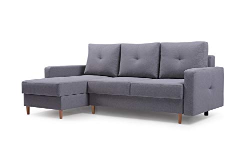 Ecksofa mit Schlaffunktion Eckcouch mit 2 X Bettkasten Sofa Couch L-Form Polsterecke Madison (Grau, Ecksofa Links)