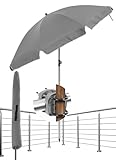 Menz BALKON-SET UV 50+ Sonnenschirm Balkon + Sonnenschirmhalter Balkongeländer + Sonnenschirm Schutzhülle - 180 cm Balkonschirm mit Halterung - 3-IN-1 Set in Anthrazit