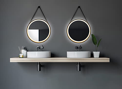 Talos Badspiegel mit Beleuchtung rund beleuchtet mit einem hochwertigen Aluminiumrahmen-Spiegel schwarz/matt gold-Lichtfarbe Neutralweiß, Ø 55 cm