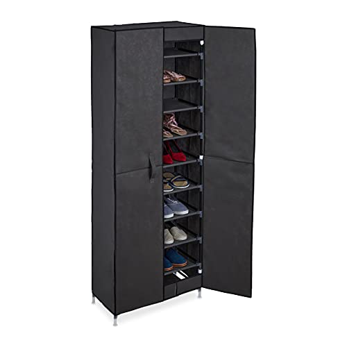 Relaxdays Schuhschrank, 30 Paar Schuhe, magnetische Türen, Stecksystem, Stoffschrank HBT: 168 x 61 x 31,5 cm, anthrazit