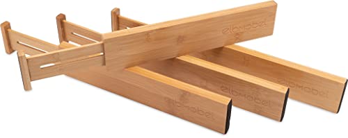 elbmöbel 4x Schubladeneinsatz 44-56 cm Schubladenteiler Schubladentrenner Bambus Groß verstellbar Küche Kleiderschrank Organizer