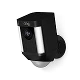 Ring Spotlight Cam Battery von Amazon | HD Sicherheitskamera mit LED Licht, Sirene und Gegensprechfunktion, Batterie betrieben, schwarz | Mit 30-tägigem Testzeitraum für Ring Protect