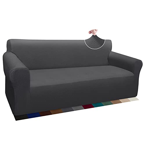 Granbest Thick Sofabezug Stylish Pattern Sofaüberzug für Sofa Stretch Elastische Jacquard Sofahusse Couchhusse mit Armlehne für Wohnzimmer Anti-Rutsch (3 Sitzer, Grau)