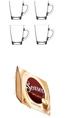Senseo Café Latte, 8 Kaffee Pads + 2 Glasbecher mit Henkel Aktion 2 kaufen wir liefern 4 Glastassen.