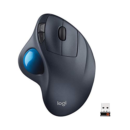 Logitech M570 Trackman Kabellose Ergonomische Trackball-Maus, 2.4 GHz Verbindung via Unifying USB-Empfänger, 18-Monate Akkulaufzeit, 5 Programmierbare Tasten, Scroll-Rad, PC/Mac - schwarz/blau