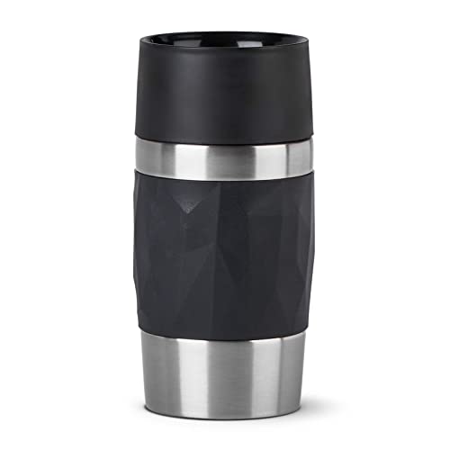 Emsa N21601 Travel Mug Compact Thermo-/Isolierbecher aus Edelstahl | 0,3 Liter | 3h heiß | 6h kalt | BPA-Frei | 100% dicht | auslaufsicher | spülmaschinengeeignet | 360°-Trinköffnung | Schwarz
