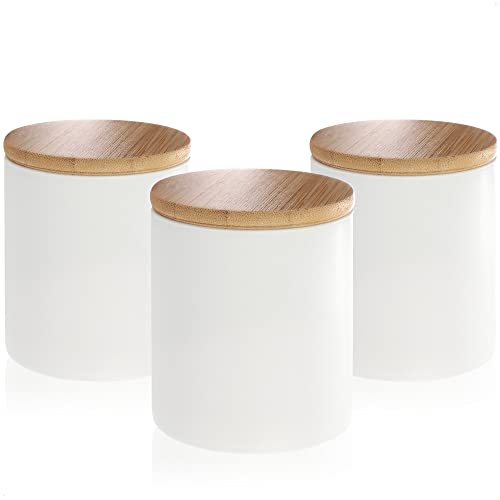 com-four® 3x Vorratsdose aus Keramik - Aufbewahrungsbox mit Bambus-Deckel - Kleine Keramikbehälter für Lebensmittel (weiß - 08x09cm - 3 Stück)