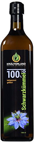 Kräuterland Schwarzkümmelöl 1000ml - 100% rein, gefiltert, kaltgepresst, ägyptisch, mild - Frischegarantie: täglich mühlenfrisch direkt vom Hersteller