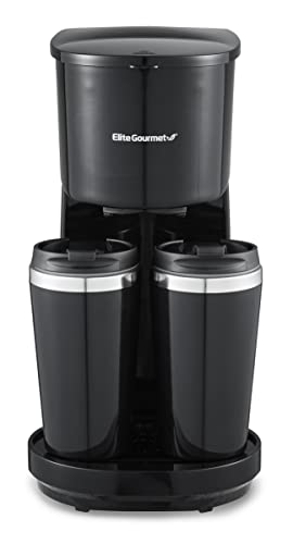 Elite Gourmet EHC116 Doppel-Kaffeemaschine mit zwei 400 ml Edelstahl-Thermo-Reisebecher, kompatibel mit Kaffeesatz, wiederverwendbarer Filter