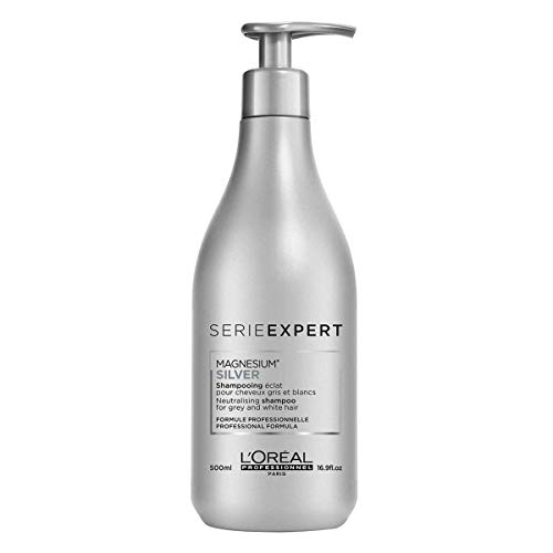 L'Oréal Professionnel Paris Serie Expert Silver Shampoo, Neutralisiert Gelb- oder Kupferstich & verleiht Glanz, mattierendes Haarshampoo, Haarpflege für hellblondes, weißes & graues Haar, 500 ml