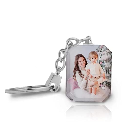 SOUFEEL Personalisierter Schlüsselanhänger mit Ihrem Foto Schlüsselbund Anhänger aus Kristall Glas Foto Geschenk für Geburtstag Weihnachten Rhombus