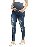 Maacie Schwangerschaftsjeans Dehnbar Umstandshose mit Hohe Taille Elastisch Jeans für Alltag Blau L MC0204S22-01