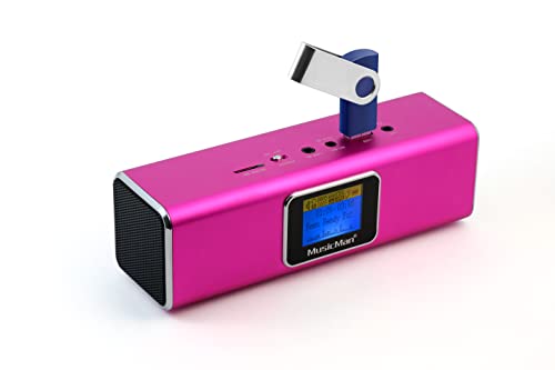 MusicMan MA Soundstation/Stereo Lautsprecher mit integriertem Akku und LCD Display (MP3 Player, Radio, Micro-SD Kartenslot, USB Steckplatz) Rosa