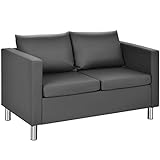HOMASIS 2 Sitzer Sofa, Couch mit abnehmbaren Rückenkissen & Sitzkissen, Polstersofa mit Metallfüßen, Loungesofa für Wohnzimmer & Büro, 120 x 60 x 62,5 cm, Grau