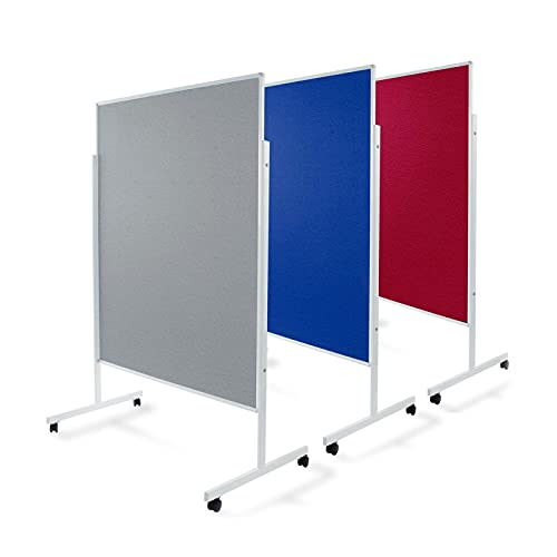 Filz Moderationstafel mit feststellbaren Rollen | Filztafel Pinnwand | Doppelseitig nutzbar - Stabiler Metallrahmen (150 x 120 cm, Blau)