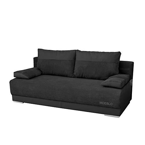 Couch mit Schlaffunktion und Bettkasten Sofa Schlafsofa Wohnzimmercouch Bettsofa Ausziehbar Nisa (Schwarz)