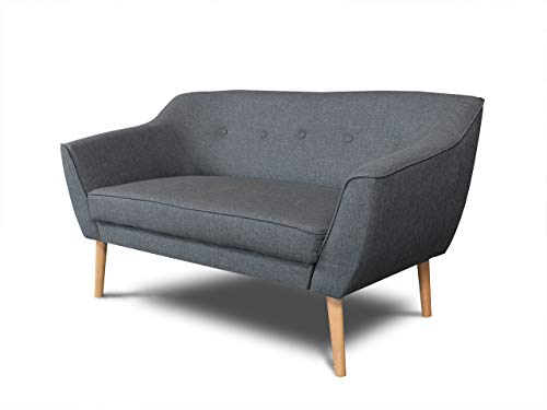 Sofa Scandi 2-Sitzer, Scandinavian Design Kollektion, Holzfüße, Couch 2-er, Couchgarnitur, Sofagarnitur, Polstersofa - Wohnzimmer (Dunkelgrau (Sawana 05))