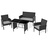 SVITA Brooklyn XL Rattan Essgruppe Garten Möbel Set mit Tisch, 2 Sessel, 2er Sofa Schwarz