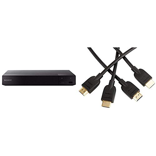 Sony BDP-S6700 Blu-ray-Player (Wireless Multiroom, Super WiFi, 3D, Screen Mirroring) schwarz & Amazon Basics Hochgeschwindigkeits-HDMI-Kabel 2.0, Ethernet, 4K-Videowiedergabe und ARC, 1,8 m, 2er-Pack