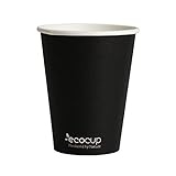 Ecobased Biologisch Abbaubare Kompostierbare Einweg Pappbecher. Umweltfreundliche Kaffeebecher. 400ml/12oz 50 Stück. Schwarz