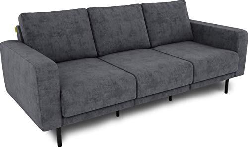 KAUTSCH Mette Dreisitzer Sofa für Wohnzimmer zerlegbar - Couch 3-sitzer - Polstersofa - B 208 cm - ohne Longchair, grau-blau - mit Metallfüße