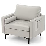 COSTWAY 1 Sitzer Sofa, Klein Couch Sofa, inkl. abnehmbares Kissen, verschiedenen Kombinationen, mittelalterliche & Moderne Stil (Hellgrau)