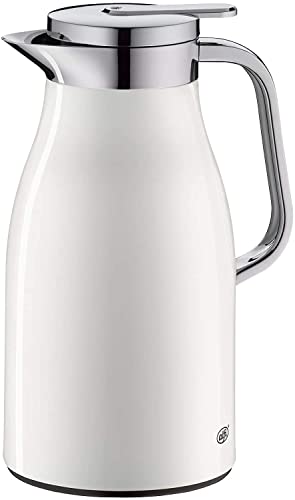 Alfi Skyline, Thermoskanne Edelstahl weiß 1 Liter mit doppelwandigem alfiDur Vakuum-Hartglaseinsatz. Isolierkanne hält 12 Stunden heiß, ideal als Kaffeekanne oder als Teekanne - 1321.211.100