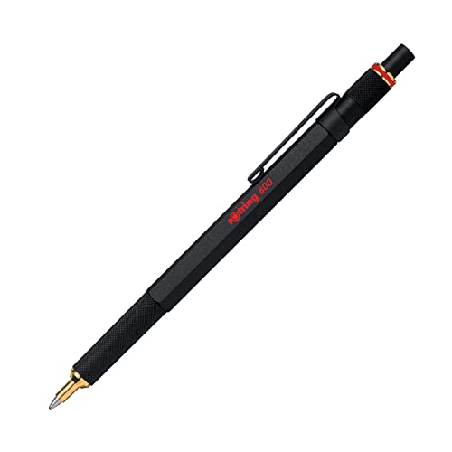 rOtring 2032579 800 Kugelschreiber, mittlere Spitze, schwarze Tinte, schwarzer Schaft, nachfüllbar, 1 Stück (1er Pack)