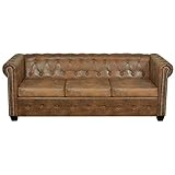 Kavolet Chesterfield Sofa 3-Sitzer Kunstleder Braun, Vintage Sofa, Lounge Ledersofa, Couch, Küchensofa, Sofas Wohnzimmer