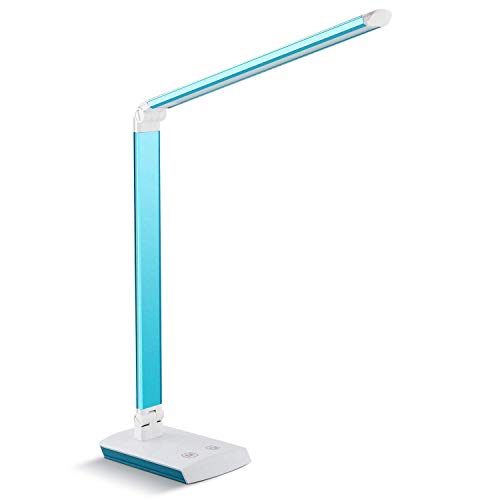 DECKEY 10W LED Schreibtischlampe Tischlampe dimmbare Tischlampe drehbare Bürolampe Leselampe Buchlampe Arbeitslampe 60LEDs (Blau)