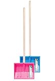 Kinder Schneeschaufel 2er Set Schaufel Kinderschaufel BOBO Schneeschieber mit Holz Stiel nd 250 mm Breiten Kunststoff Schild Gesamtlänge 84 cm (1 x Blau 1 x Pink)