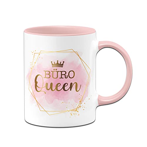 Tassenbrennerei Original Tasse mit Spruch Büro Queen - Lady Boss Edition im Gold Design - Kaffeetasse lustig für die Arbeit, Geschenk für Freundin, Kollegin, Chefin (Rosa)