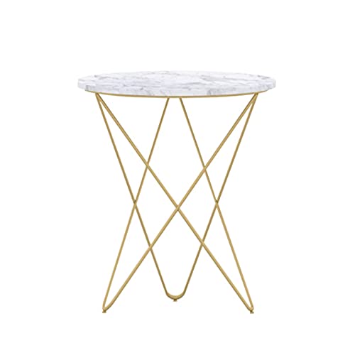 Kleiner runder Tisch, moderner Akzenttisch, Wohnzimmer-Sofatisch, Marmor-Beistelltisch, Blumenladen-Ecktisch, lässiger Balkon-Esstisch (Größe: 50 * 50 * 64,5 cm, Farbe: Weiß) (WHI