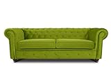 Sofa Chesterfield Asti 3-Sitzer, Couch 3-er, Glamour Design, Couchgarnitur, Sofagarnitur, Holzfüße, Polstersofa - Wohnzimmer, Velours (Hellgrün (Velvet 75))
