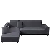 TAOCOCO Sofa Überwürfe Sofabezug Elastische Stretch für L-Form Sofa Abdeckung 2er Set für 3 Sitzer + 3 Sitzer mit 2 Stücke Kissenbezug (Hellgrau)